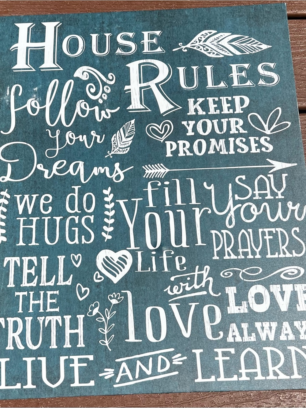 Teal House Rules Inspirational Wall Art Sign by